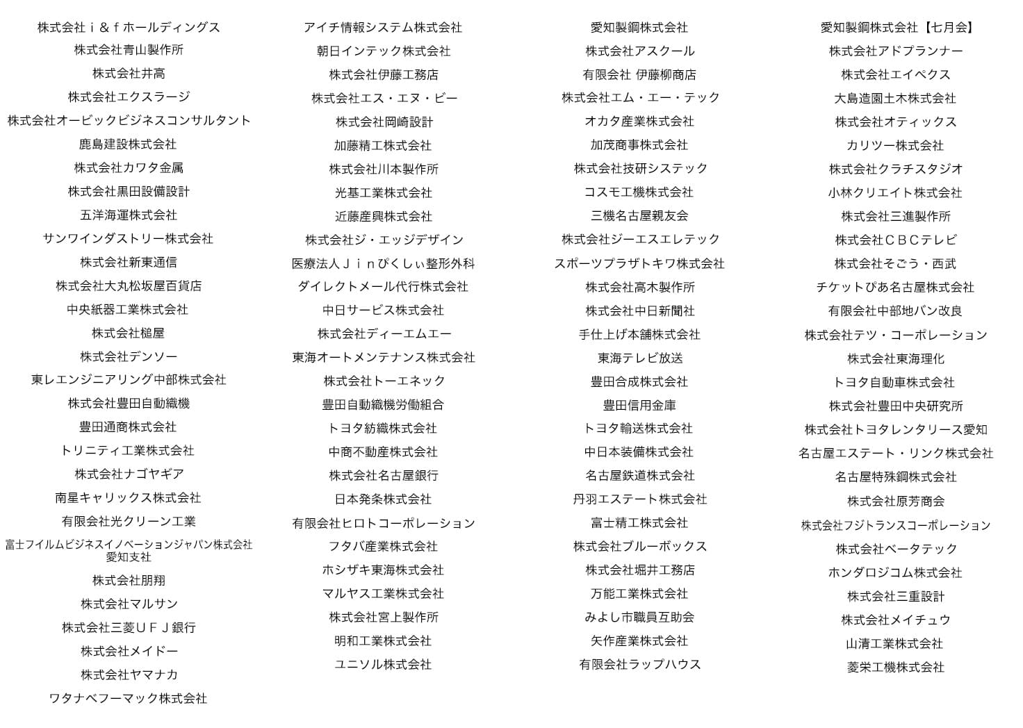 法人シーズンチケットご利用企業様一覧