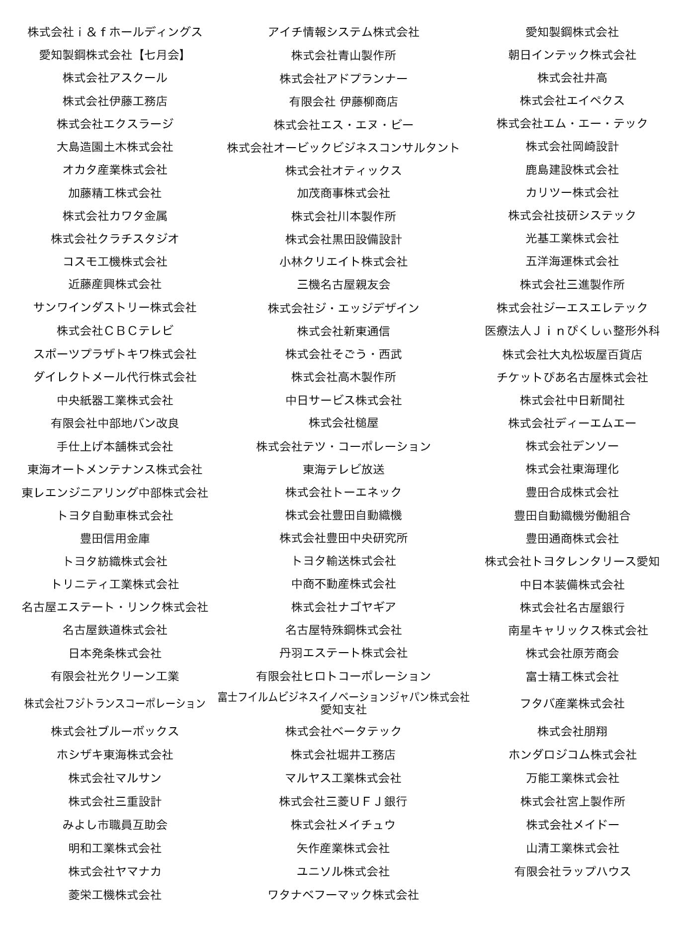 法人シーズンチケットご利用企業様一覧